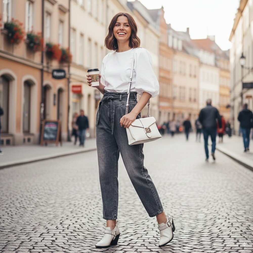 NWT Pinko Womens Jeans Carrot-fit jeans with belt Grey